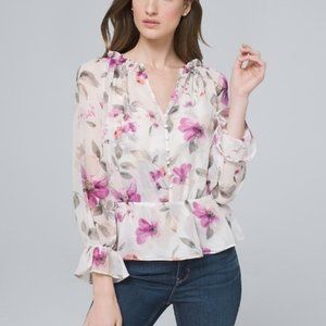 White House Black Market Floral Ruffle Blouse